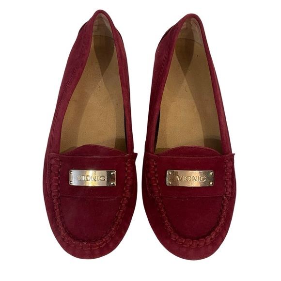 Vionic Shoes - Vionic Women's Sydney Red Suede Leather Loafers Slip On Shoes